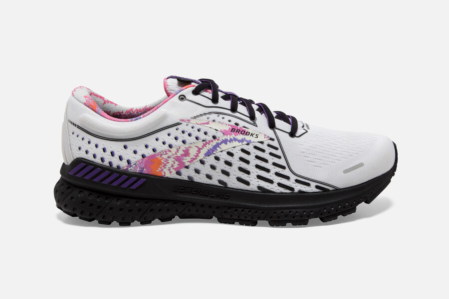 Brooks Running Shoes - Adrenaline GTS 21 Road Mens - White/Black/Purple - JRY-741895